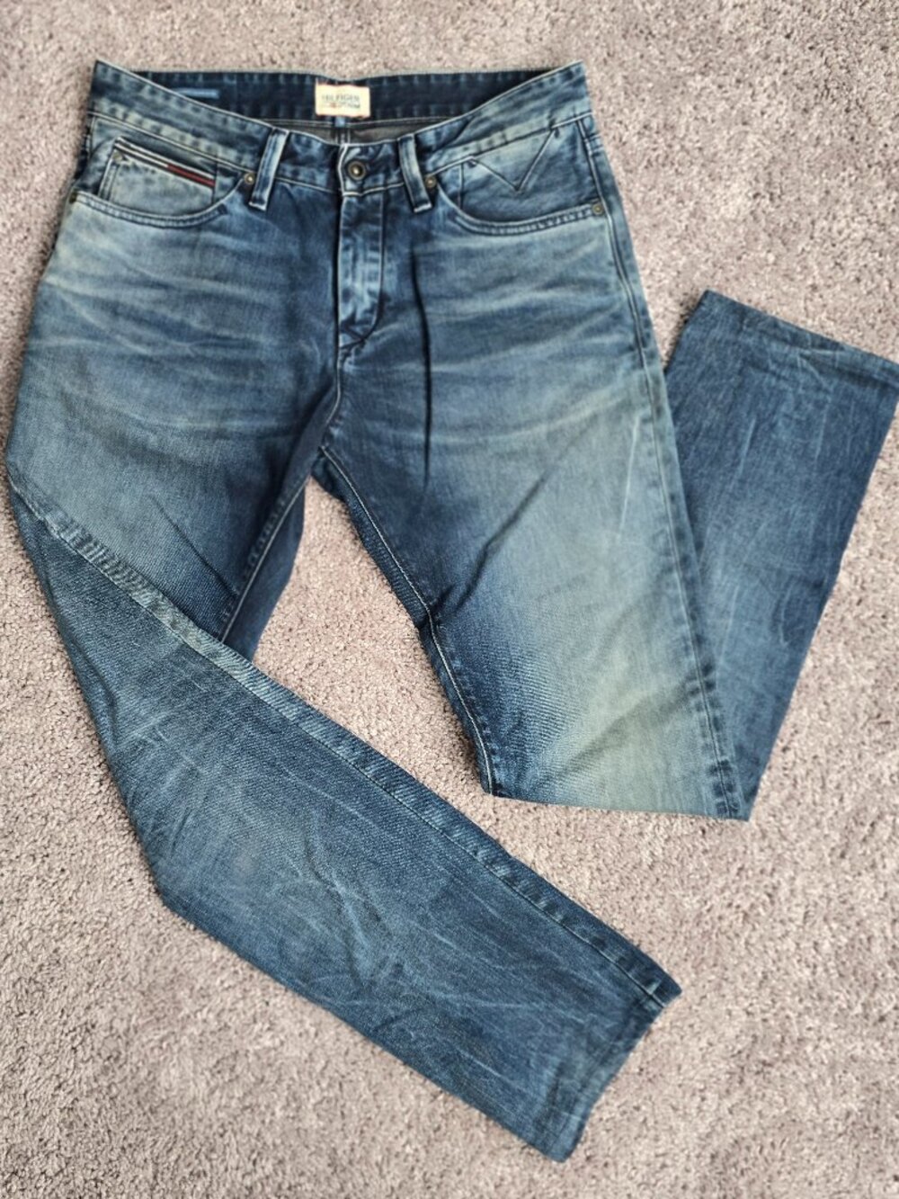 Hilfiger Denim Scanton Slim Fit Jeans Mens Blue Black Wash Whiskered Denim 32x34